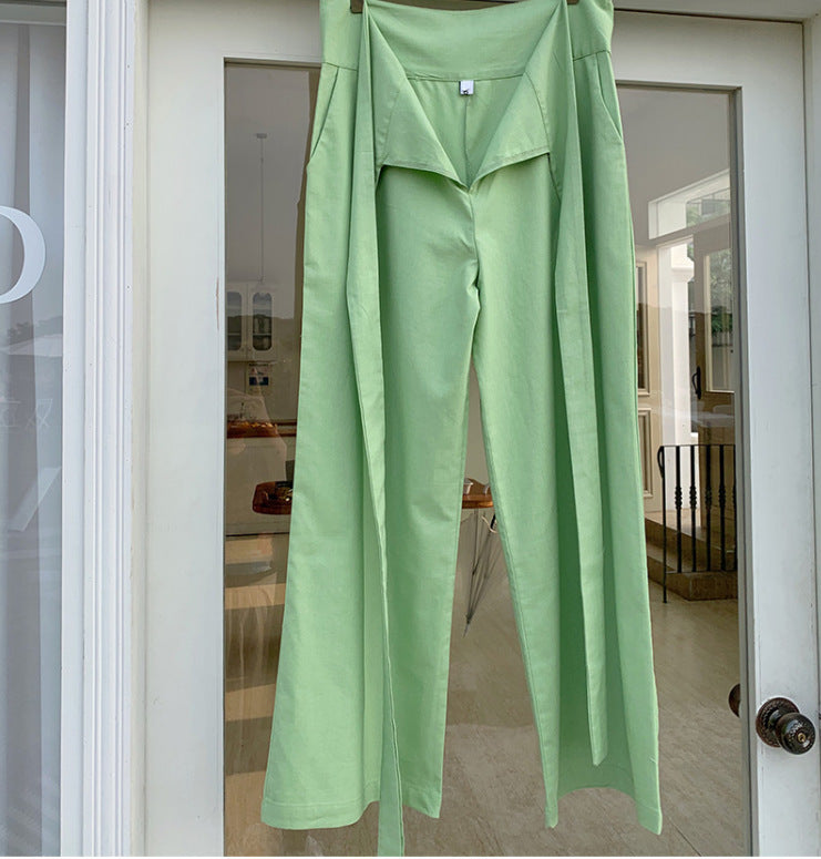 Pure Color Lace-up Cotton And Linen Casual Trousers