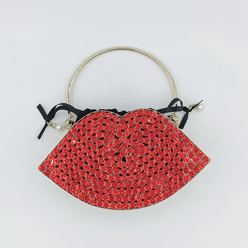 Metal Diamond-Studded Lip Dinner Bag 20cm Medium Handbag