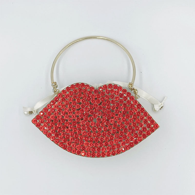Metal Diamond-Studded Lip Dinner Bag 20cm Medium Handbag