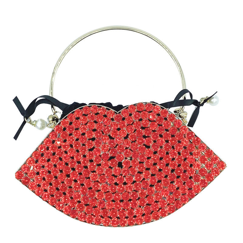 Metal Diamond-Studded Lip Dinner Bag 20cm Medium Handbag