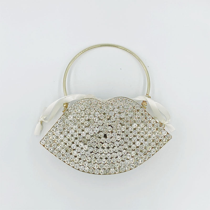 Metal Diamond-Studded Lip Dinner Bag 20cm Medium Handbag