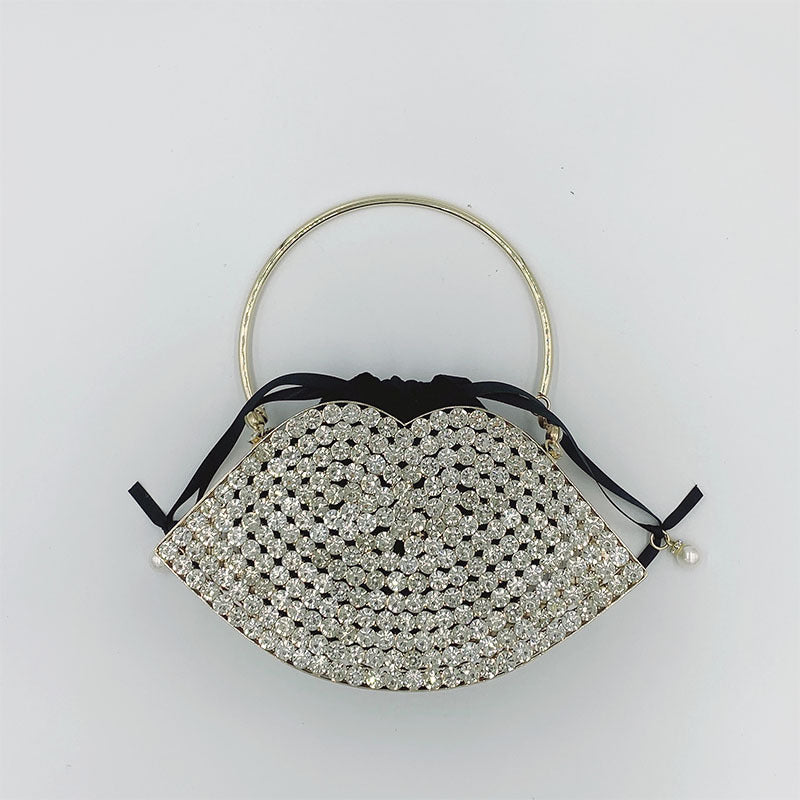 Metal Diamond-Studded Lip Dinner Bag 20cm Medium Handbag