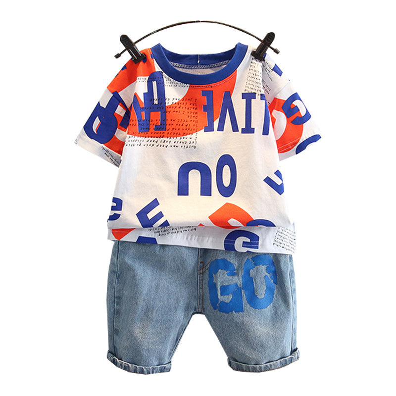 Handsome Baby Summer Short-Sleeve Two-Piece Cotton Suit