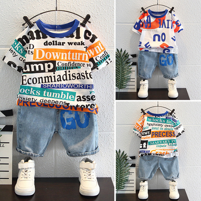 Handsome Baby Summer Short-Sleeve Two-Piece Cotton Suit