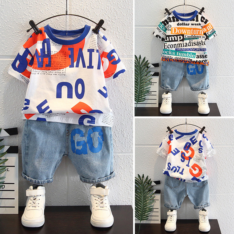 Handsome Baby Summer Short-Sleeve Two-Piece Cotton Suit