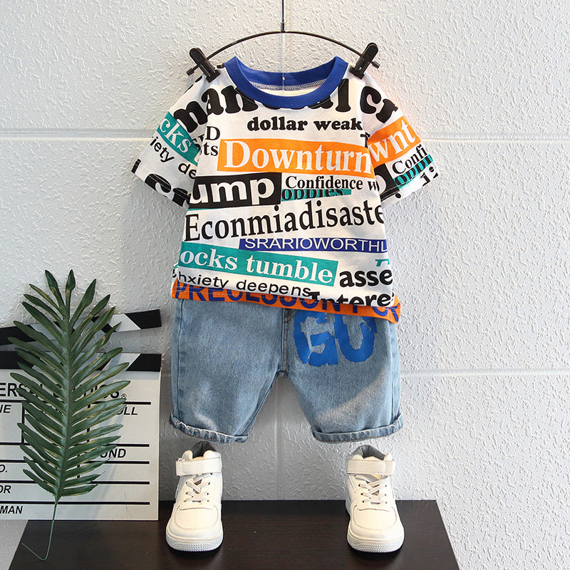 Handsome Baby Summer Short-Sleeve Two-Piece Cotton Suit