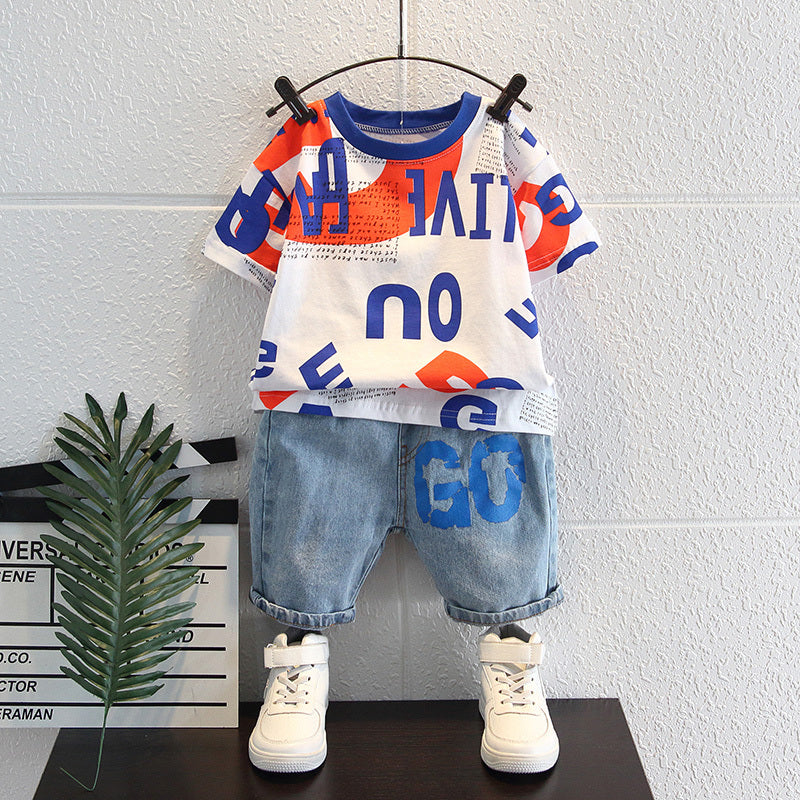 Handsome Baby Summer Short-Sleeve Two-Piece Cotton Suit
