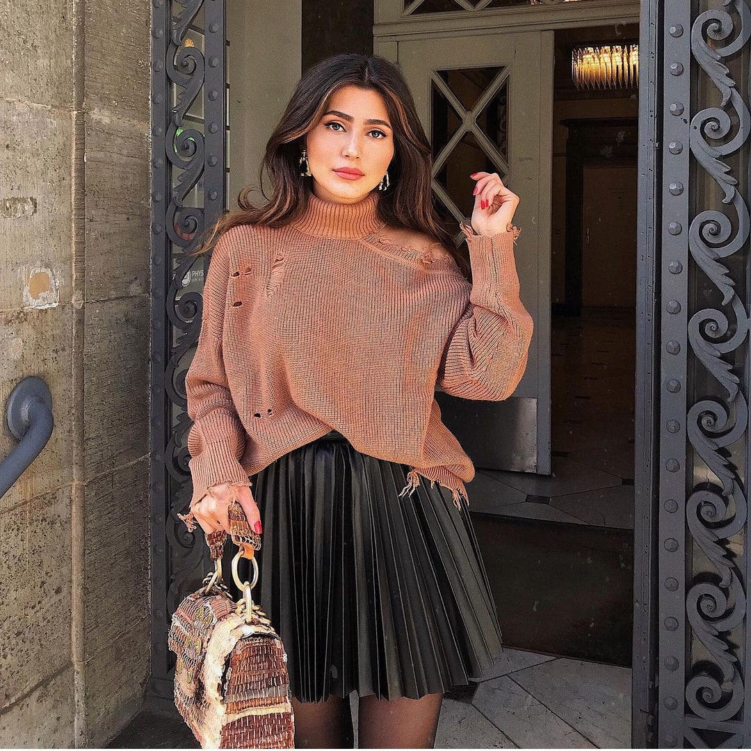 Draped Pleated Cotton Mini Skirt for Women Winter Short Skirt