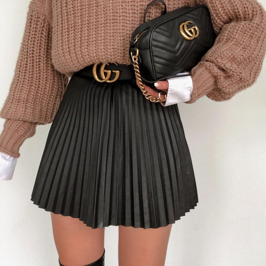 Draped Pleated Cotton Mini Skirt for Women Winter Short Skirt
