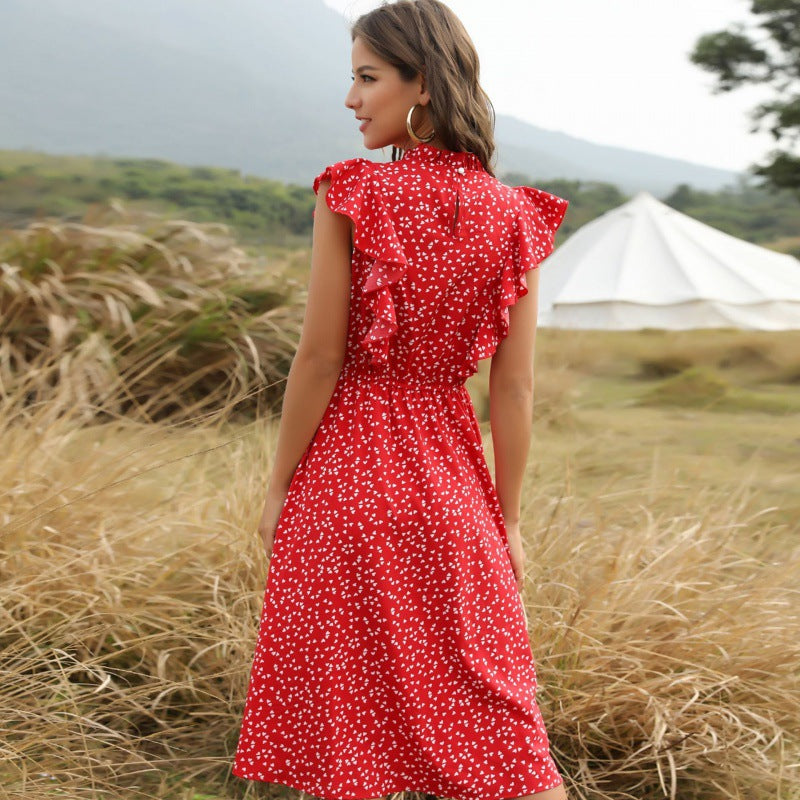 Robe longue maxi d'été en mousseline à pois pour femmes