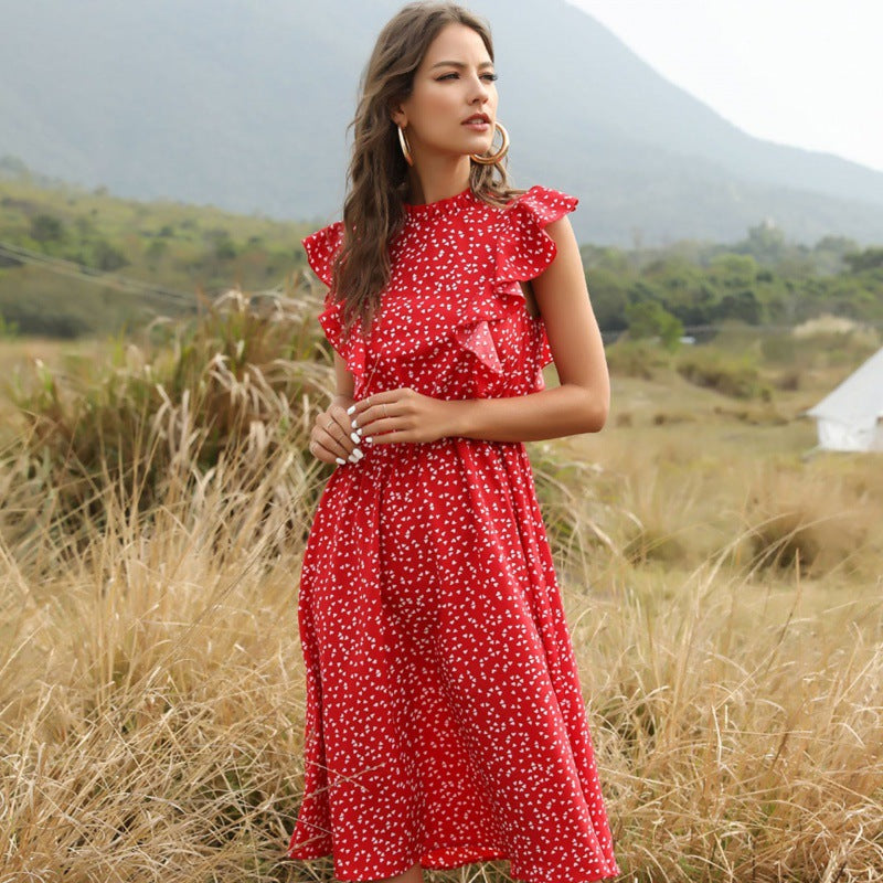 Robe longue maxi d'été en mousseline à pois pour femmes