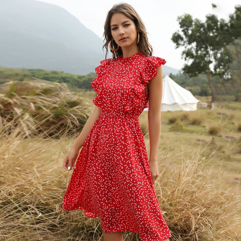 Robe longue maxi d'été en mousseline à pois pour femmes