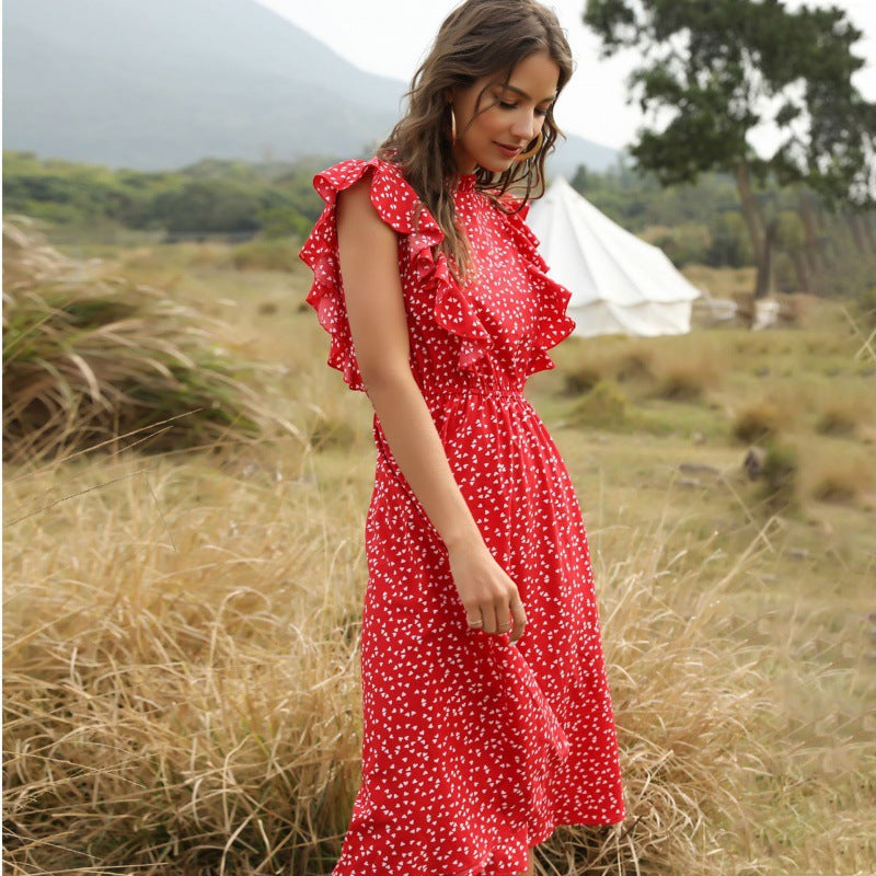 Robe longue maxi d'été en mousseline à pois pour femmes