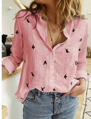 Chemise boutonnée unie à manches longues et revers pour femme