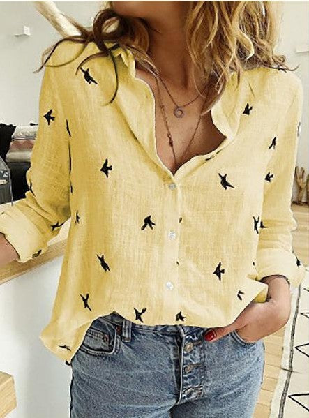 Chemise boutonnée unie à manches longues et revers pour femme