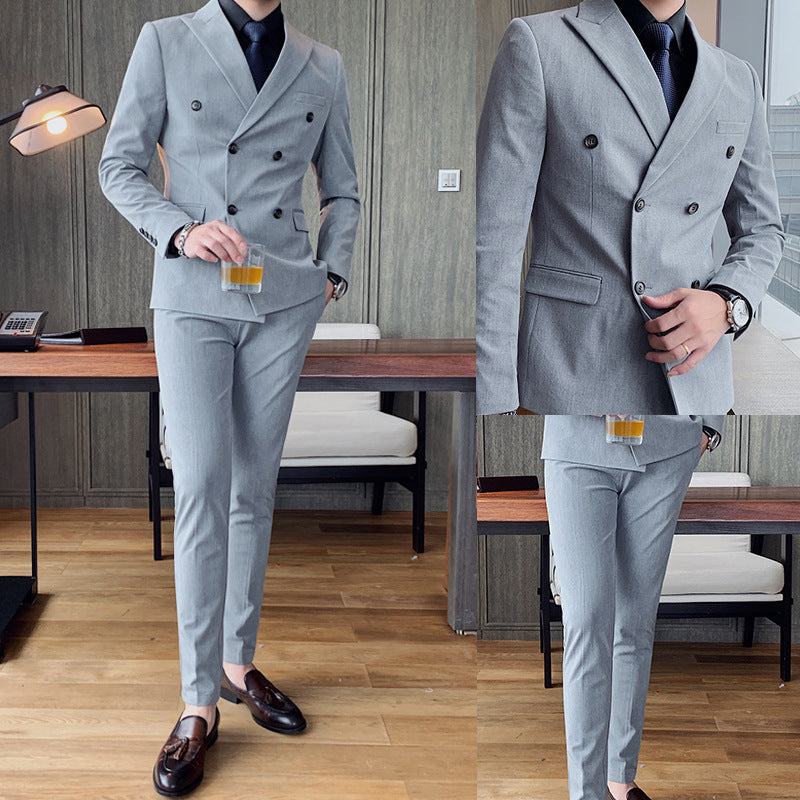 Slim Fit Double-Breasted Men's Two-Piece Casual Suit