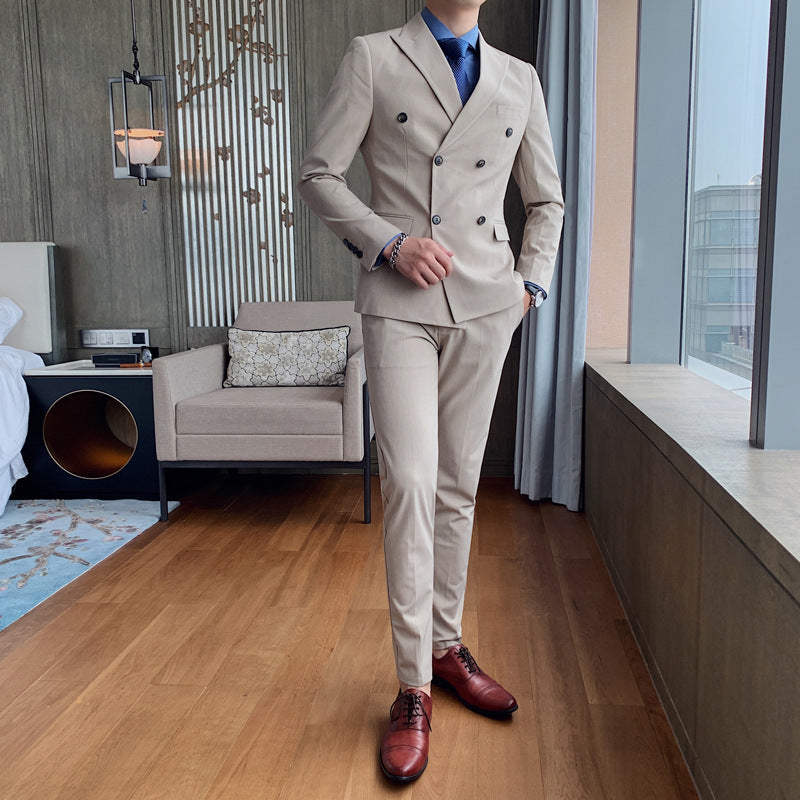 Slim Fit Double-Breasted Men's Two-Piece Casual Suit