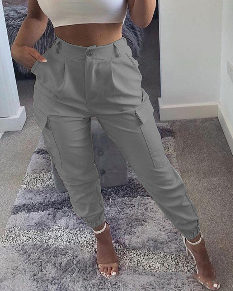 Slim-Fit Solid Color Cargo Slacks in Multiple Colors and Sizes