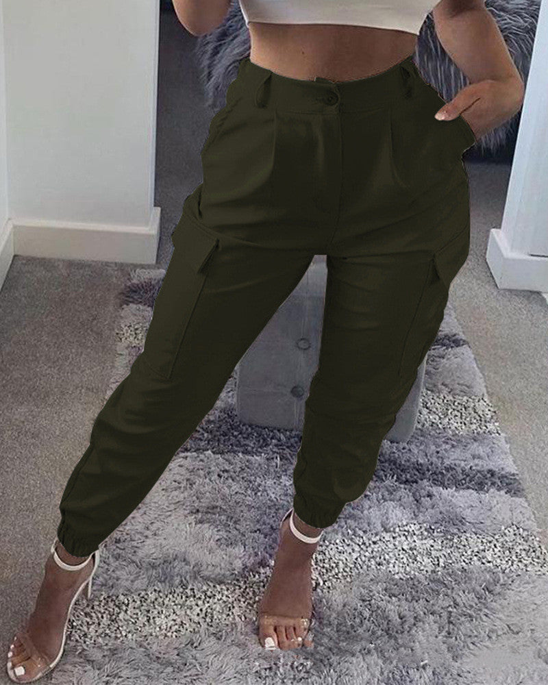 Slim-Fit Solid Color Cargo Slacks in Multiple Colors and Sizes