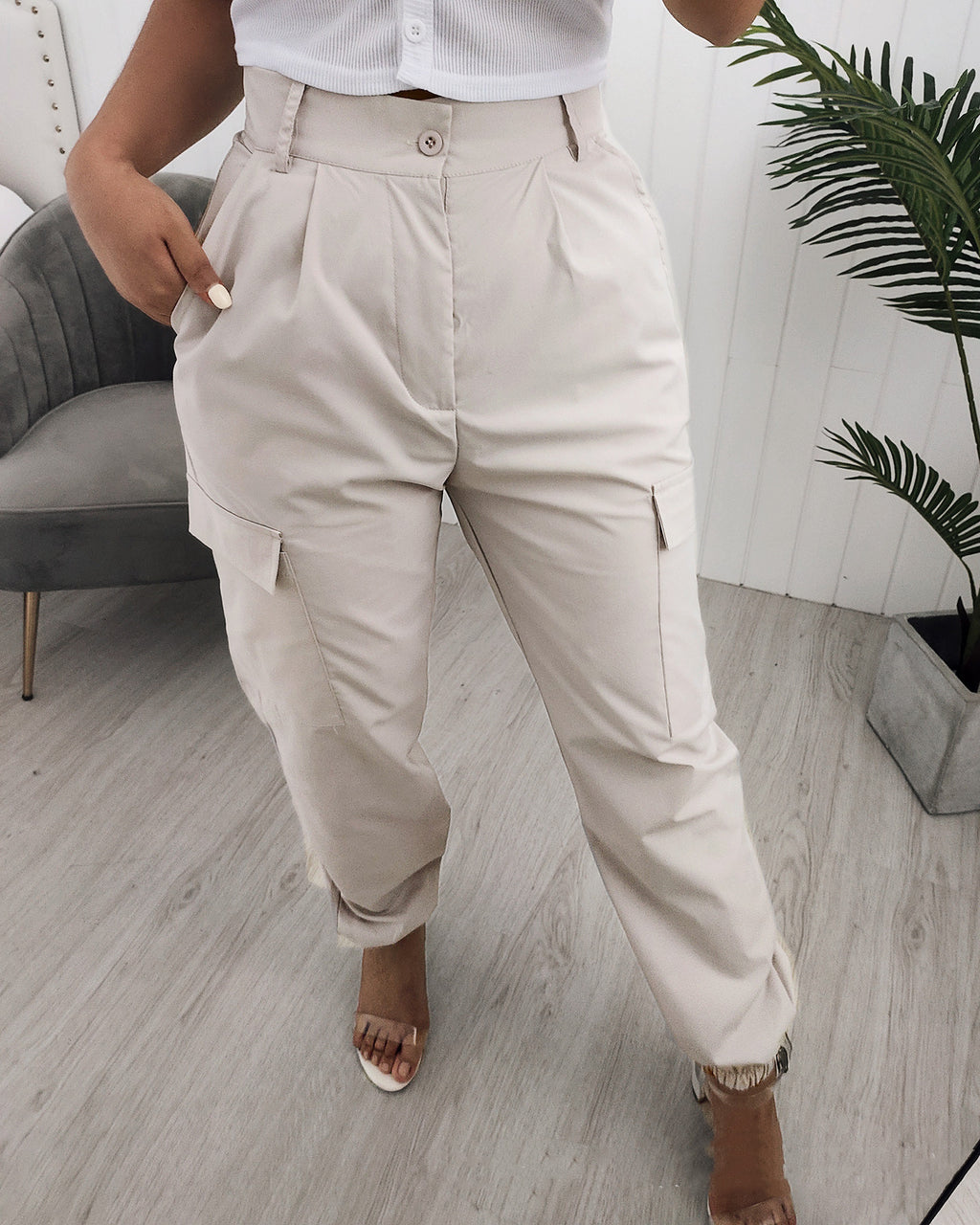 Slim-Fit Solid Color Cargo Slacks in Multiple Colors and Sizes