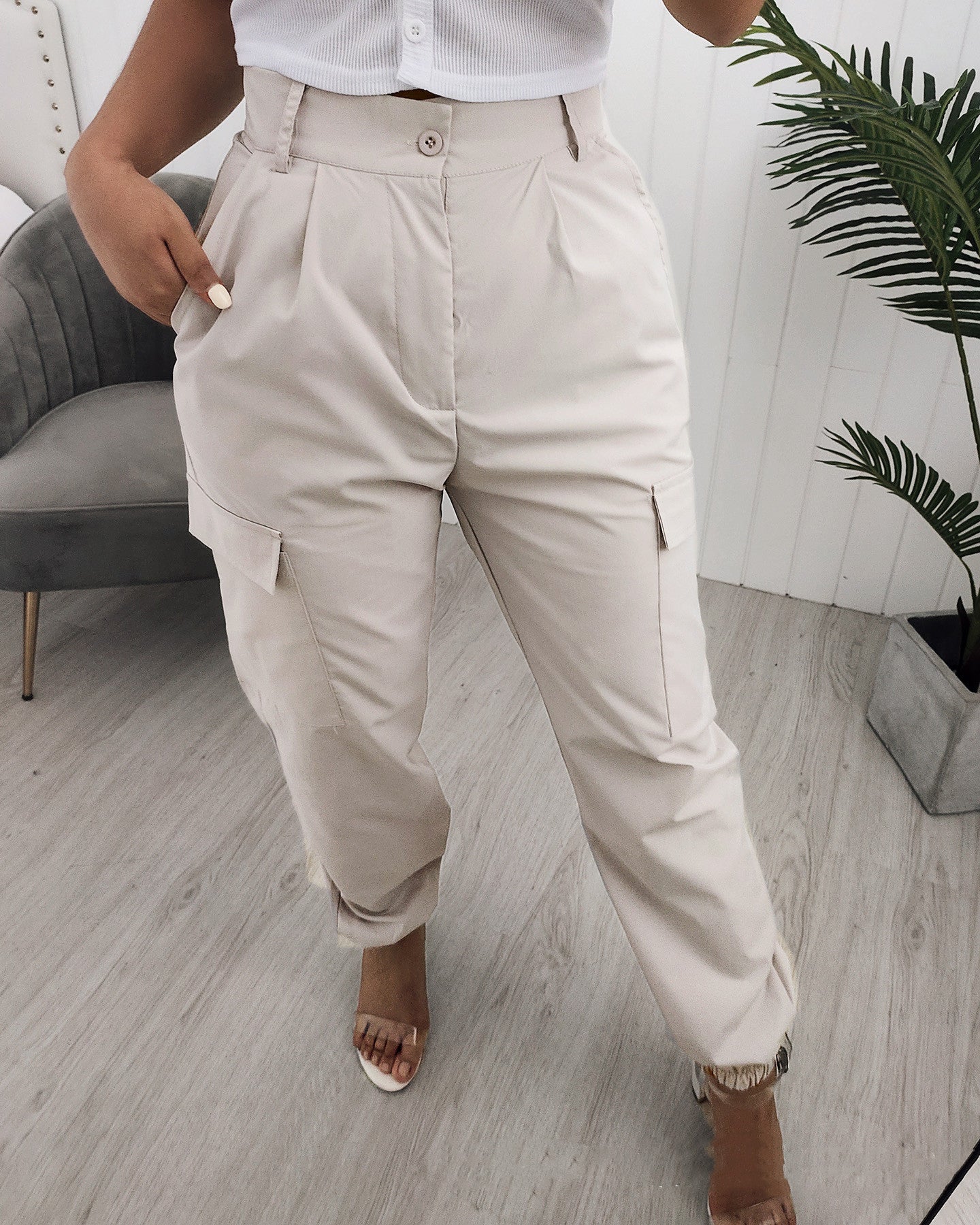 Slim-Fit Solid Color Cargo Slacks in Multiple Colors and Sizes