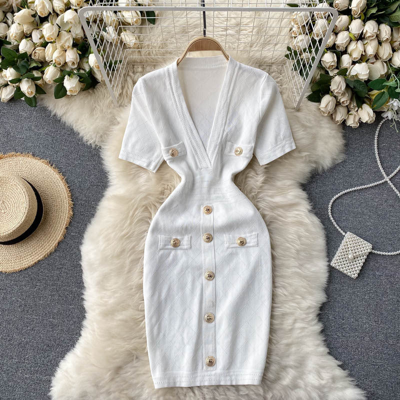 Robe en maille avec sac de hanche pour femme, style « Design Sense »