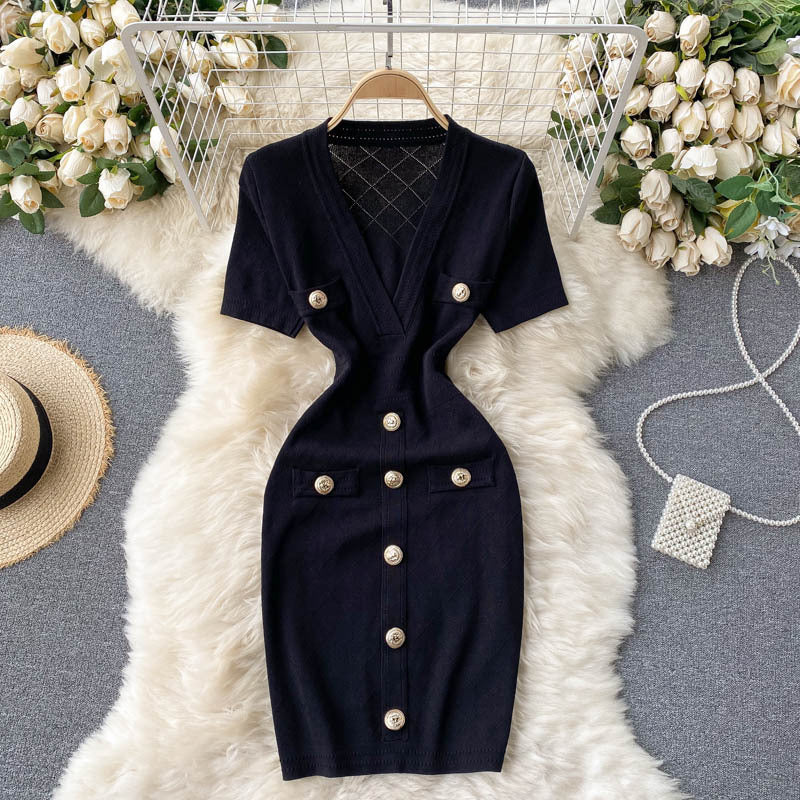 Robe en maille avec sac de hanche pour femme, style « Design Sense »