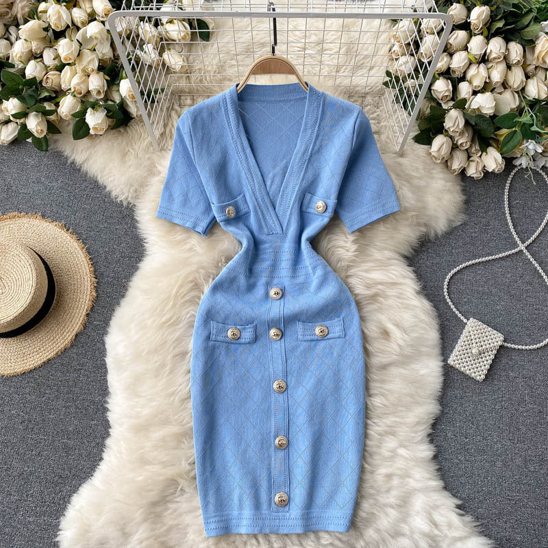 Robe en maille avec sac de hanche pour femme, style « Design Sense »