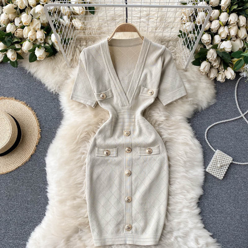 Robe en maille avec sac de hanche pour femme, style « Design Sense »
