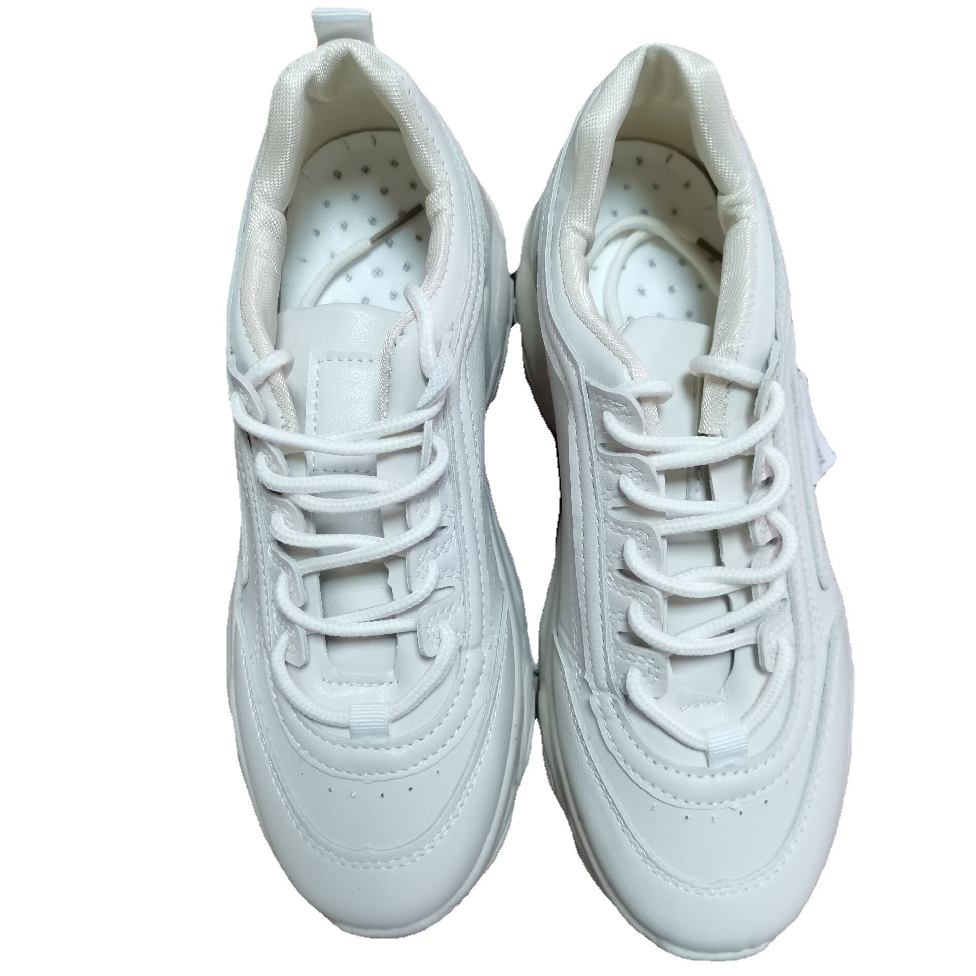 Breathable Student Sneakers with Thick Sole, White & Beige, Sizes 35-40