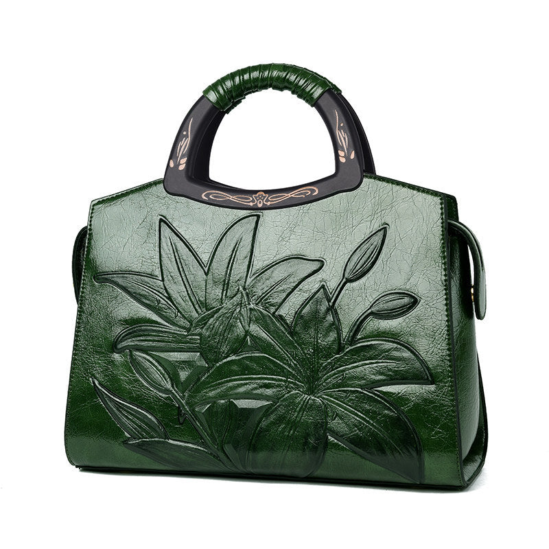 Winter Retro Embossed PU Leather Medium Pillow Bag for Women