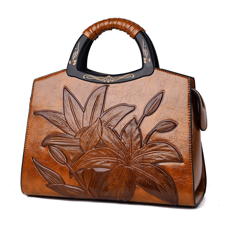 Winter Retro Embossed PU Leather Medium Pillow Bag for Women