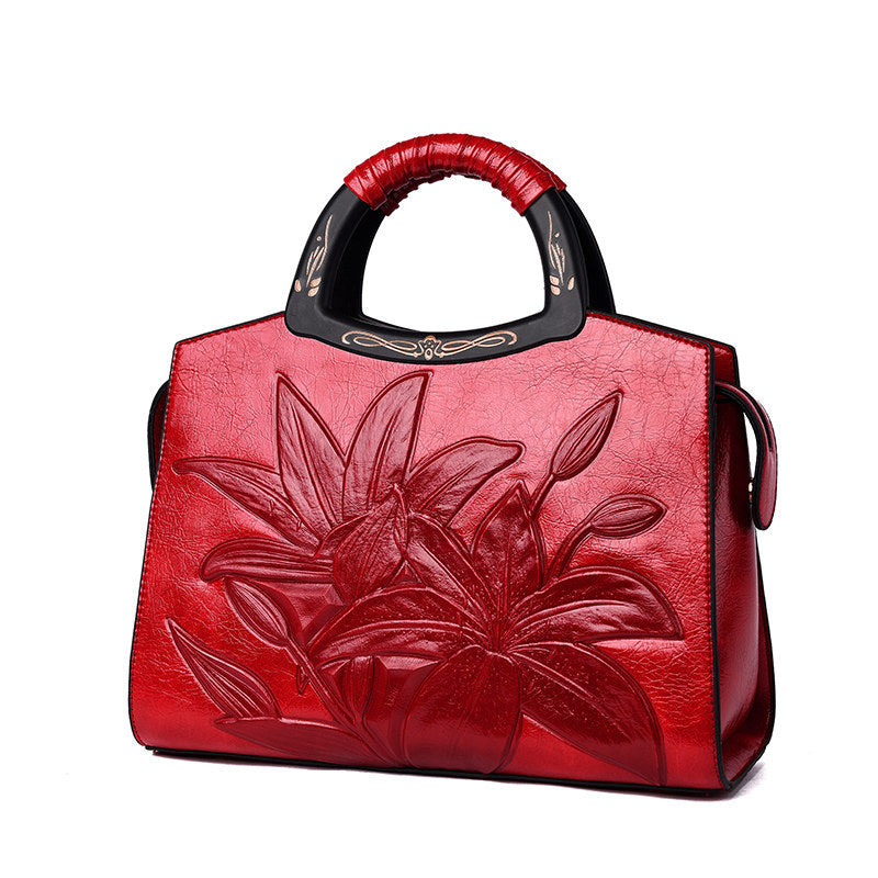 Winter Retro Embossed PU Leather Medium Pillow Bag for Women