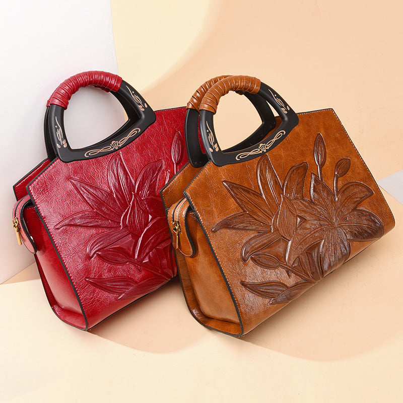Winter Retro Embossed PU Leather Medium Pillow Bag for Women
