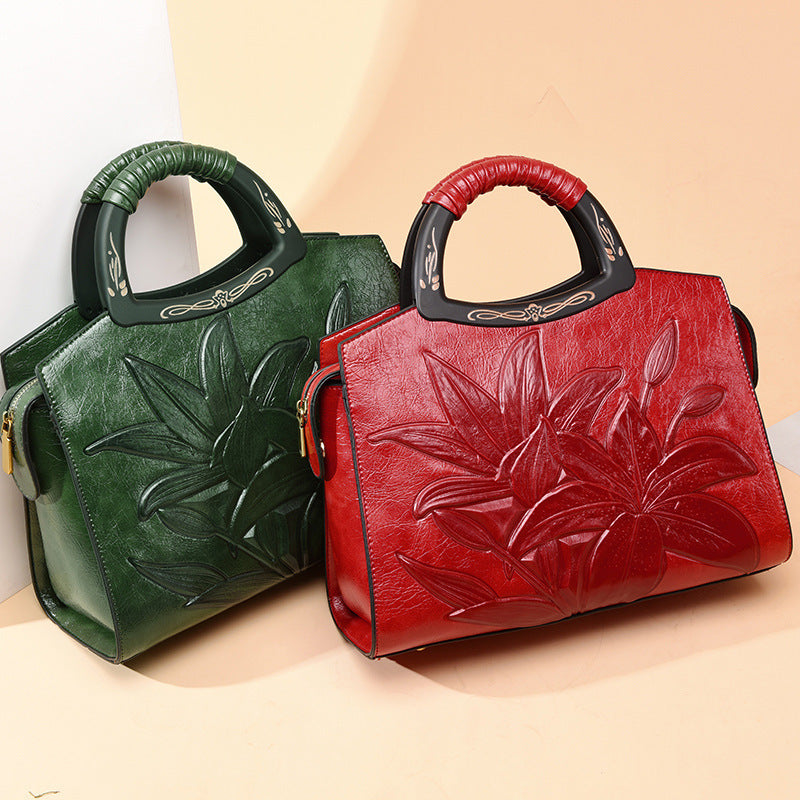 Winter Retro Embossed PU Leather Medium Pillow Bag for Women