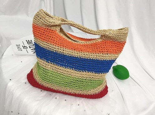 Rainbow Striped Large Capacity Rope Shoulder Bag 38x38x4cm