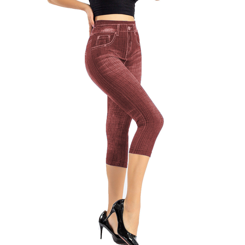 Printed Stretch Cropped Slim Fit Hip-Raise Jeans for Women