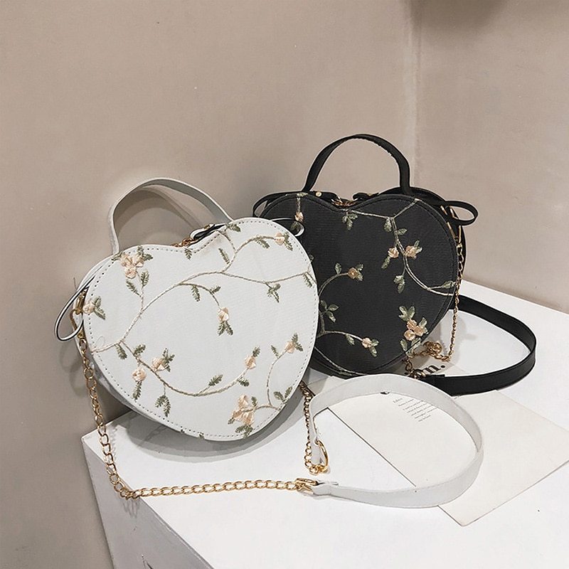Peach Lace Heart Lock Shoulder Bag for Women 32x23x13cm