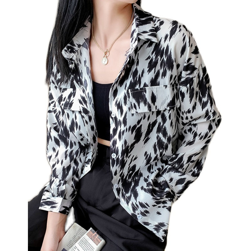Casual Retro Polo Collar Loose Long Sleeve Shirt Polyester