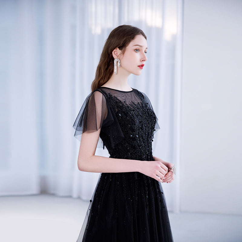 Slim U-Neck Evening Dress for Celebrity Dinner and Solo Recitation in Multiple Colors