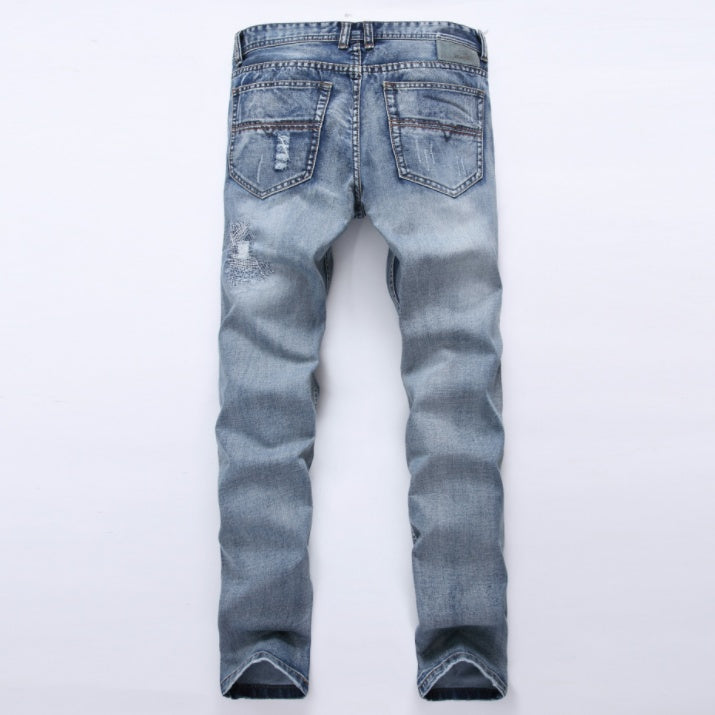 Light Blue Slim Fit Distressed Denim Joggers Male Plus Size Jean Trousers