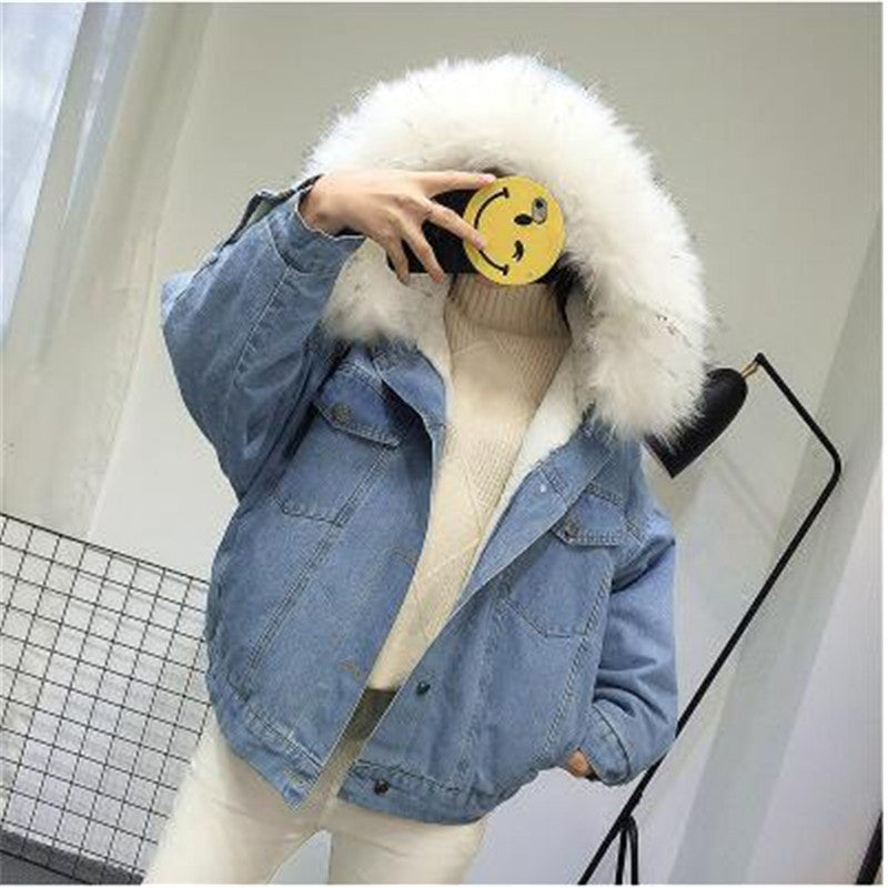 Plush Padded Cotton Denim Jacket with Long Sleeves
