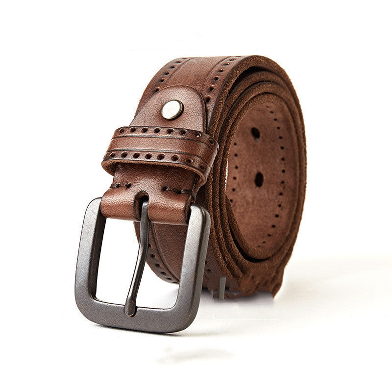 Men's First Layer Cowhide Leather Belt with Alloy Pin Buckle