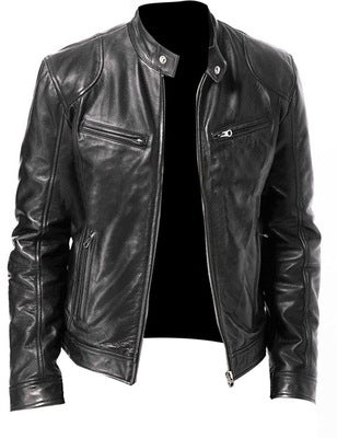 PU Leather Slim Fit Jacket in Khaki, Brown & Black, Sizes S-5XL