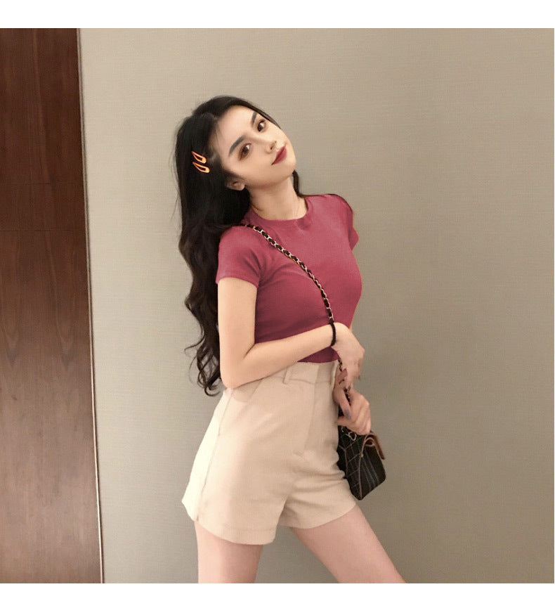 Solid color short sleeve T-shirt