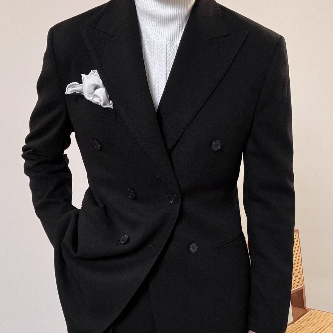 Spring Italian Slim Fit Double Breasted Suit in Tan, Black, Gray, Khaki