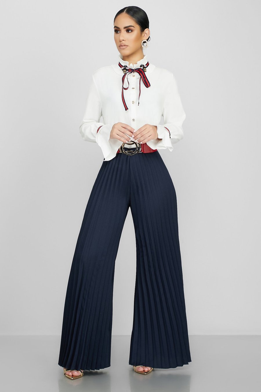 Pantalon plissé à jambes larges pour femme, tendance et décontracté