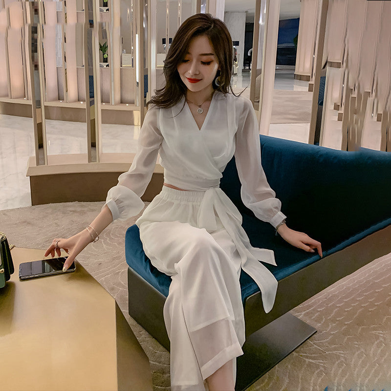 Chiffon fashion two-piece wide-leg pants