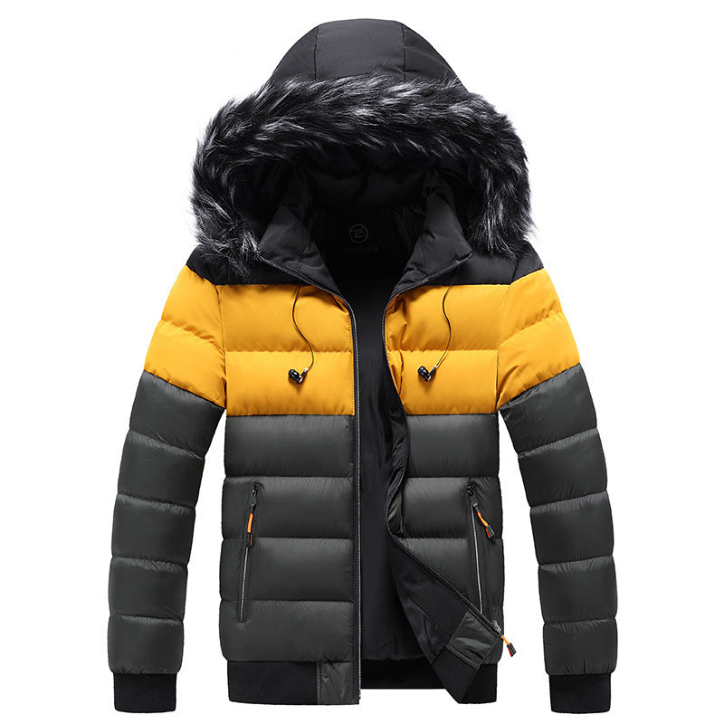 Splicing Hooded Thickened Cotton Down Jacket with Zipper