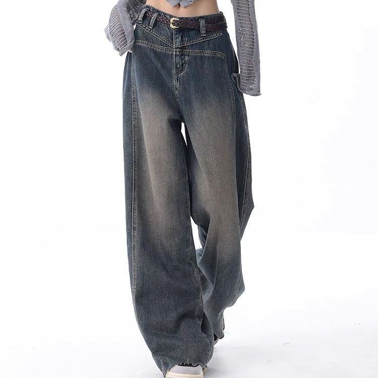 Nostalgic Raw Hem High Waist Wide Leg Jeans for Women